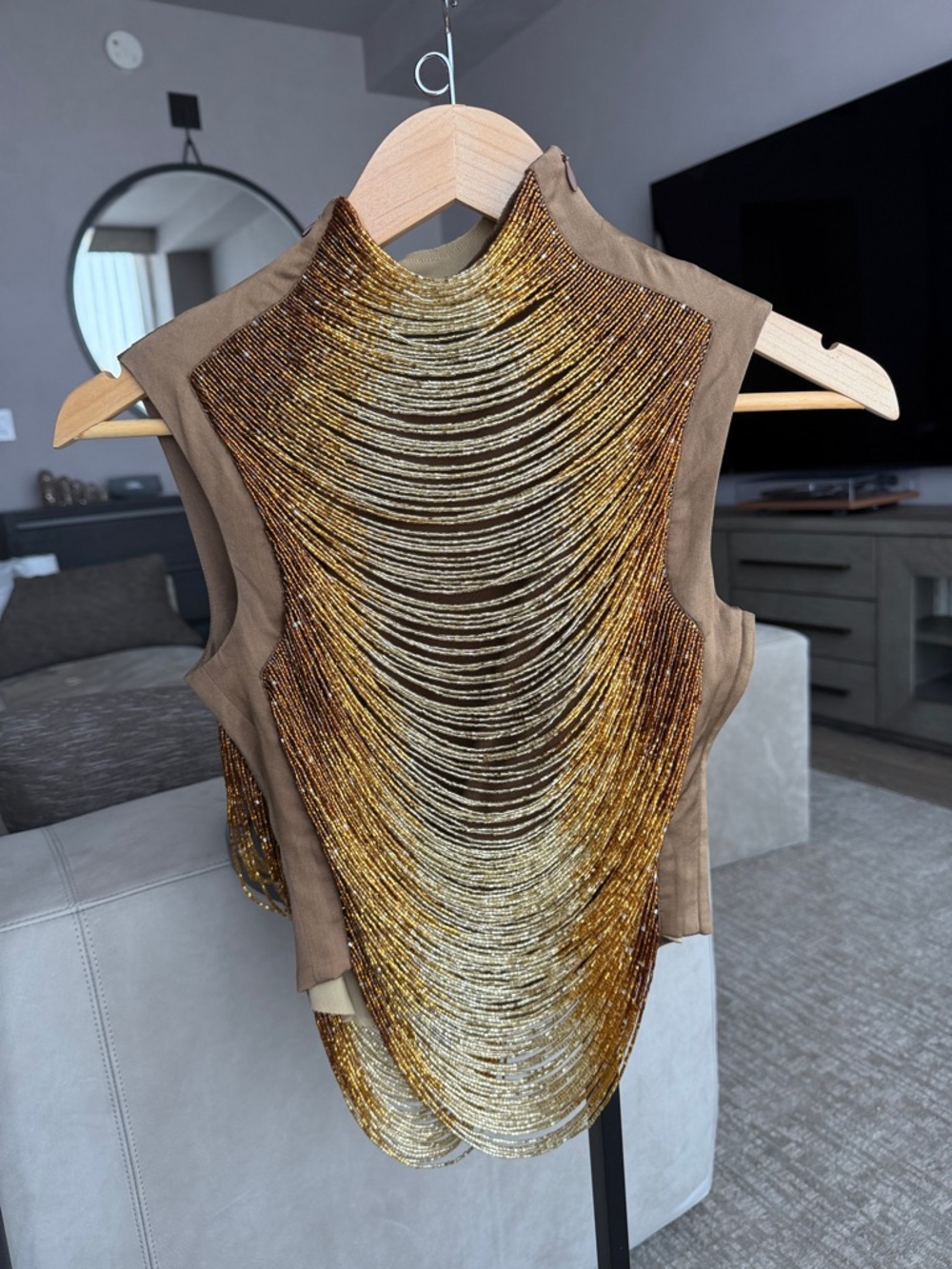 cult gaia Gold Beaded Cascade Tank Top